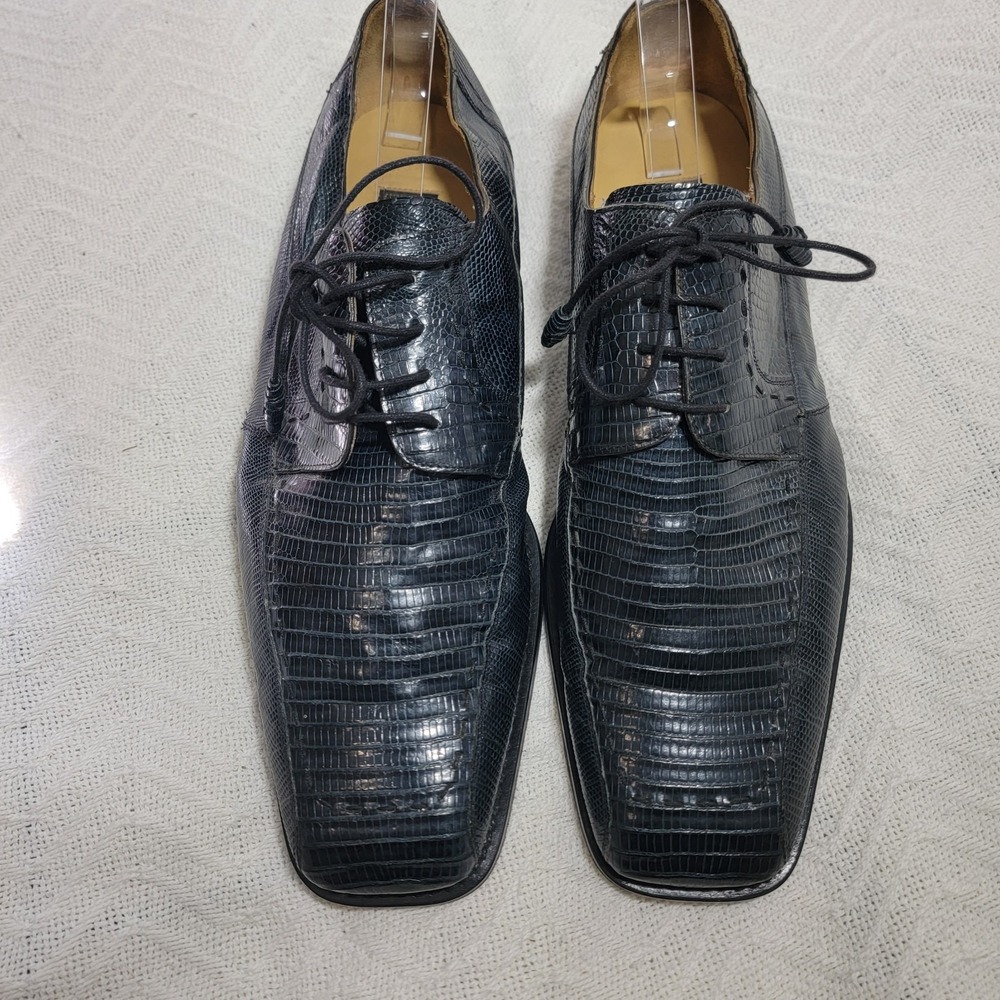 Mezlan Platinum Black Genuine Lizard Derby Lace Up Dress Shoes Tassel Men's‎ 13M - Picture 2 of 16